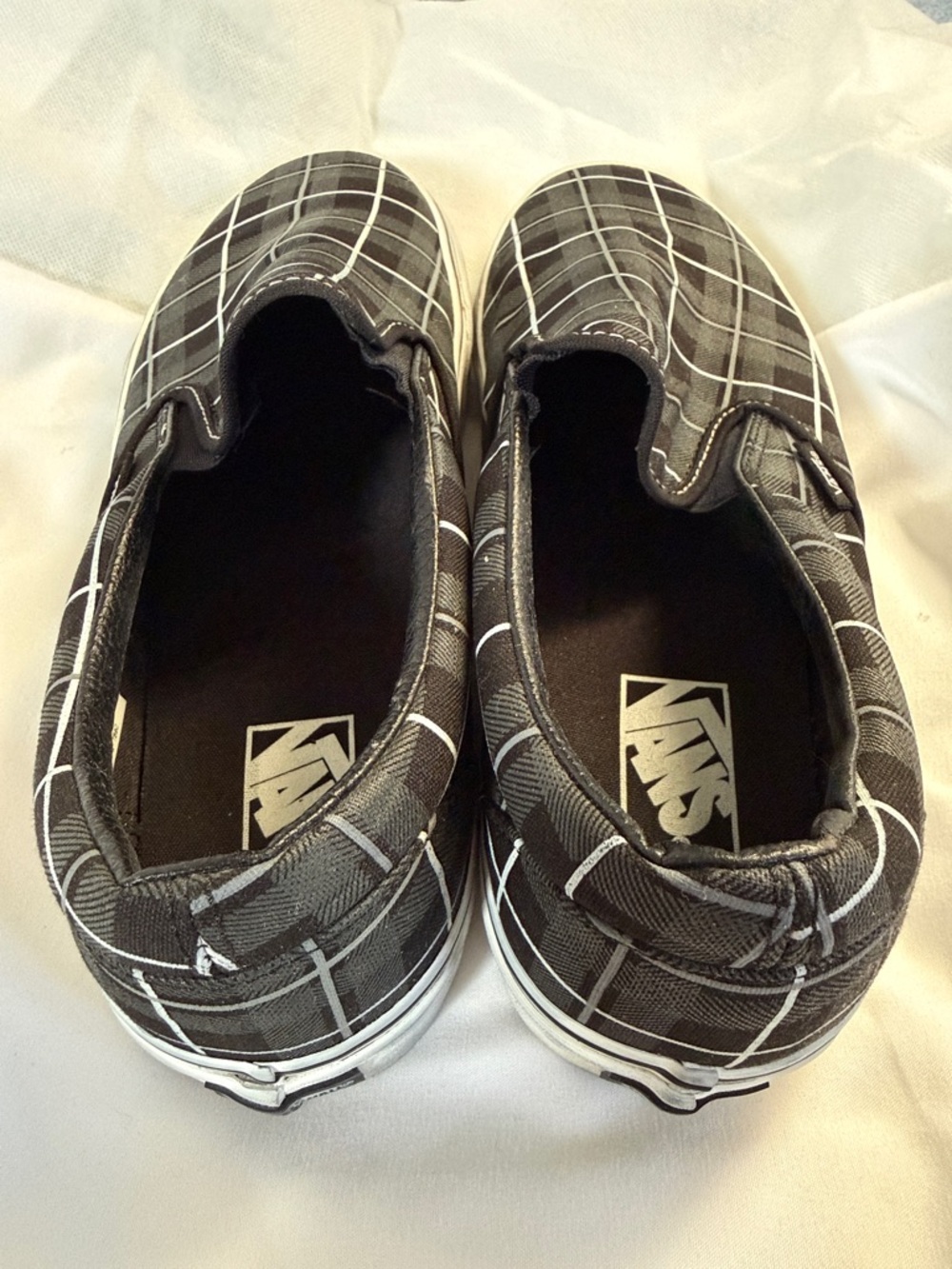 Vans Navy and Black Stripes Plaid Classic Slip On Shoes - Picture 2 of 4